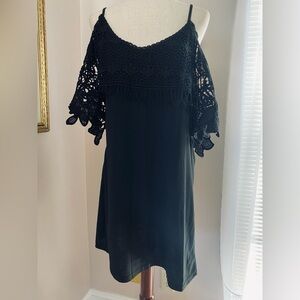 Chic Black Crochet Cold Shoulder Blouse
